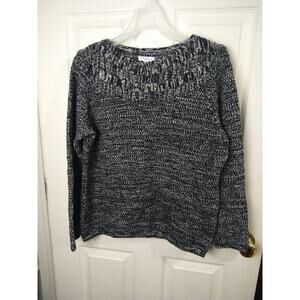 Croft And Barrow Woman L Sweater Long Sleeve Wide Neck Black White Heathered...